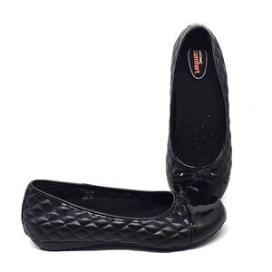 Safe T step Sasha Black Quilt Bow Slip-on Flat Shoes Women's Size 8W